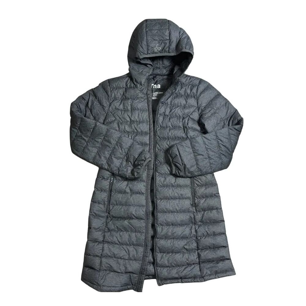 Aritzia Tna Botanie Super Light Hooded Down Puffer long- Dark Grey - Large